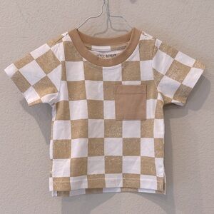 NWT Little Bipsy Kids Beige and White Checkered Tee Size 3-6 months